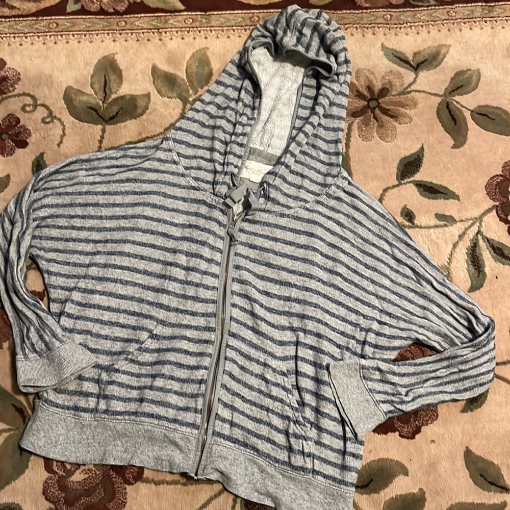 Eddie Bauer gray and navy striped zip up sweatshirt